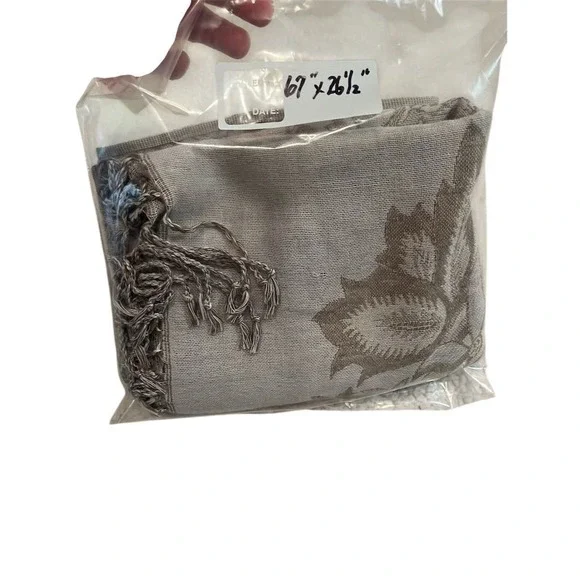 Waverly Women's Beige Floral Rectangle Scarf Shawl Wrap Fringe paisley oversized - Picture 9 of 9